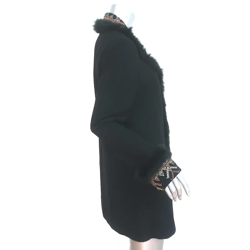 St. John Jacket Black Fur-Trimmed Embroidered Knit Size Small