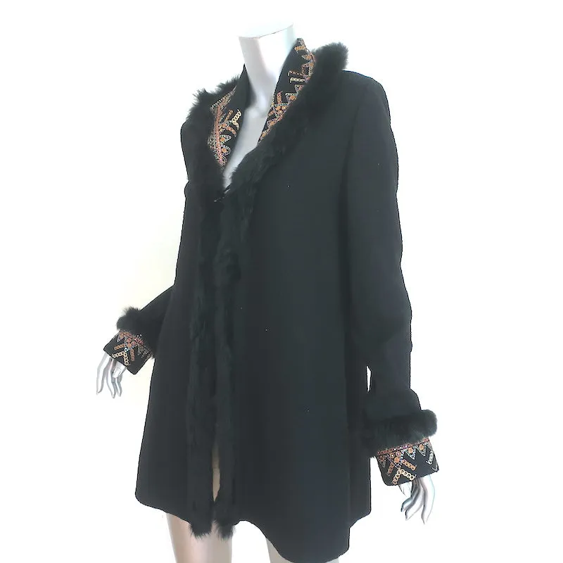 St. John Jacket Black Fur-Trimmed Embroidered Knit Size Small