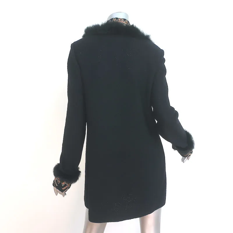 St. John Jacket Black Fur-Trimmed Embroidered Knit Size Small