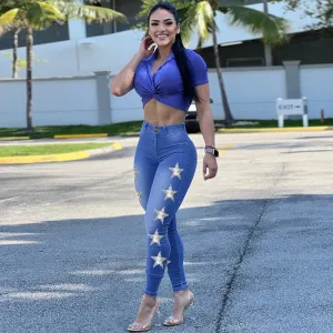 Starry Night Glitter Star High Waist Skinny Jeans