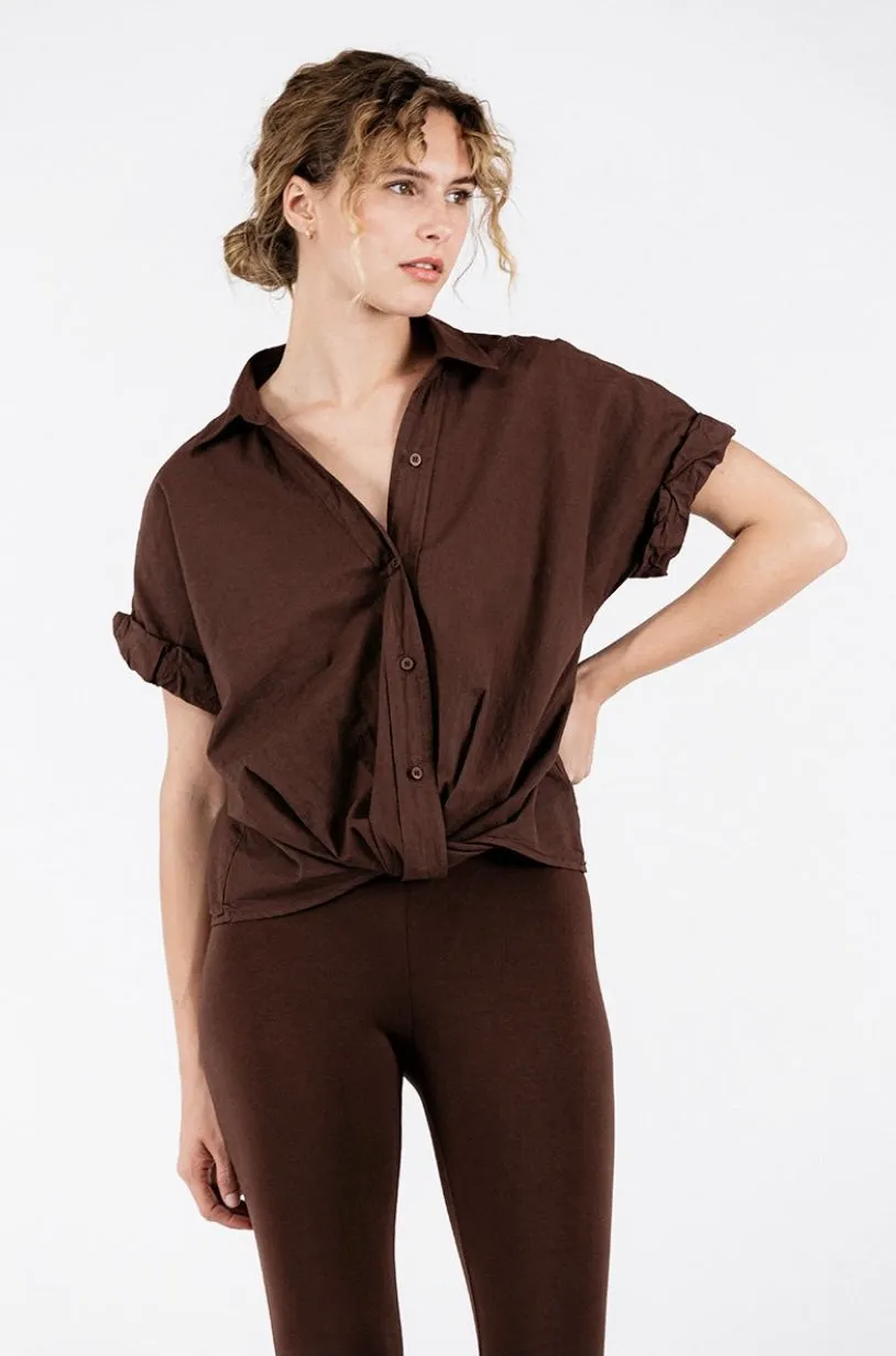 Stateside Poplin Front Twist Button Up Shirt