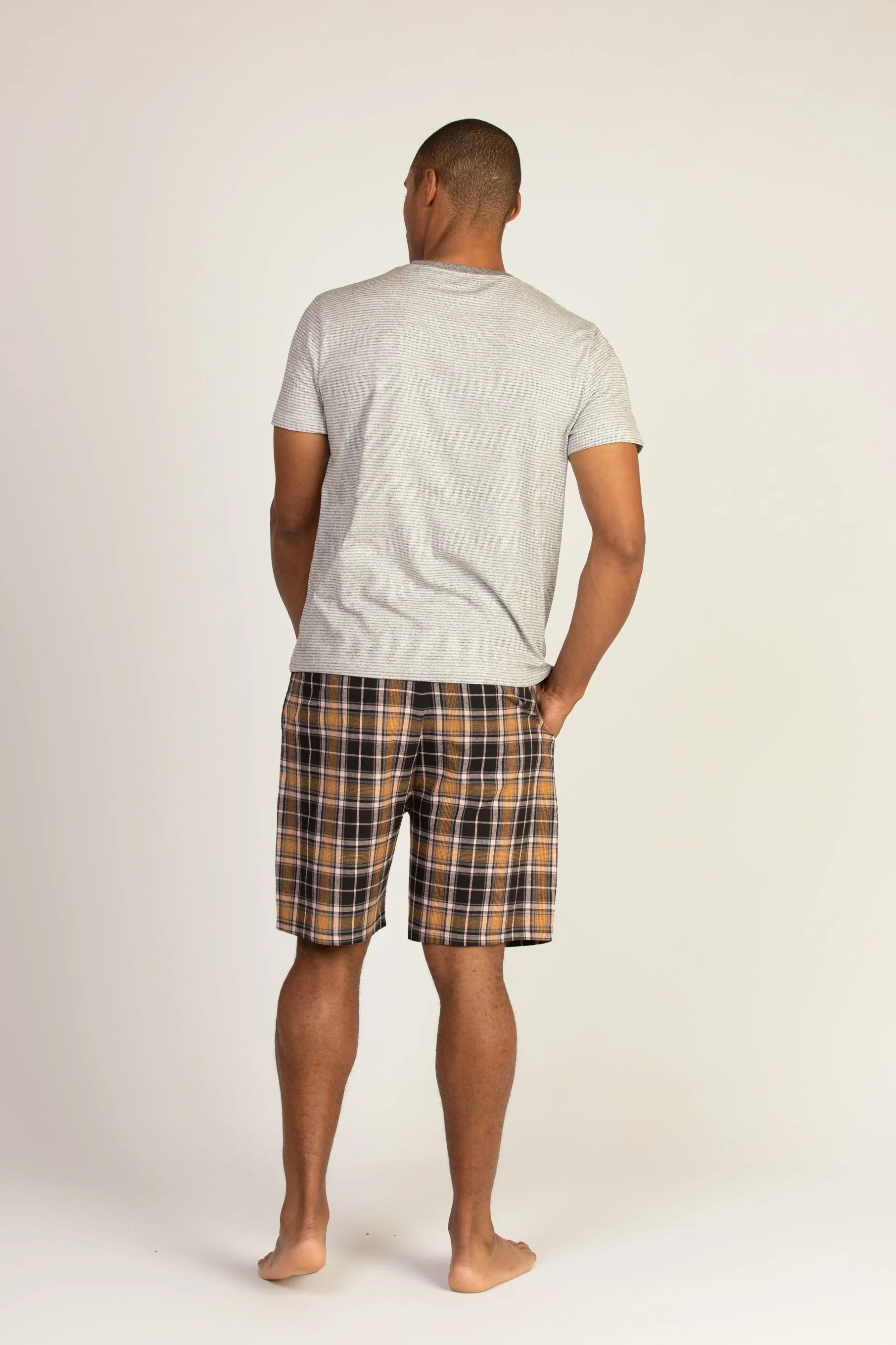 Stripe Tee & Check Short Pyjama Set