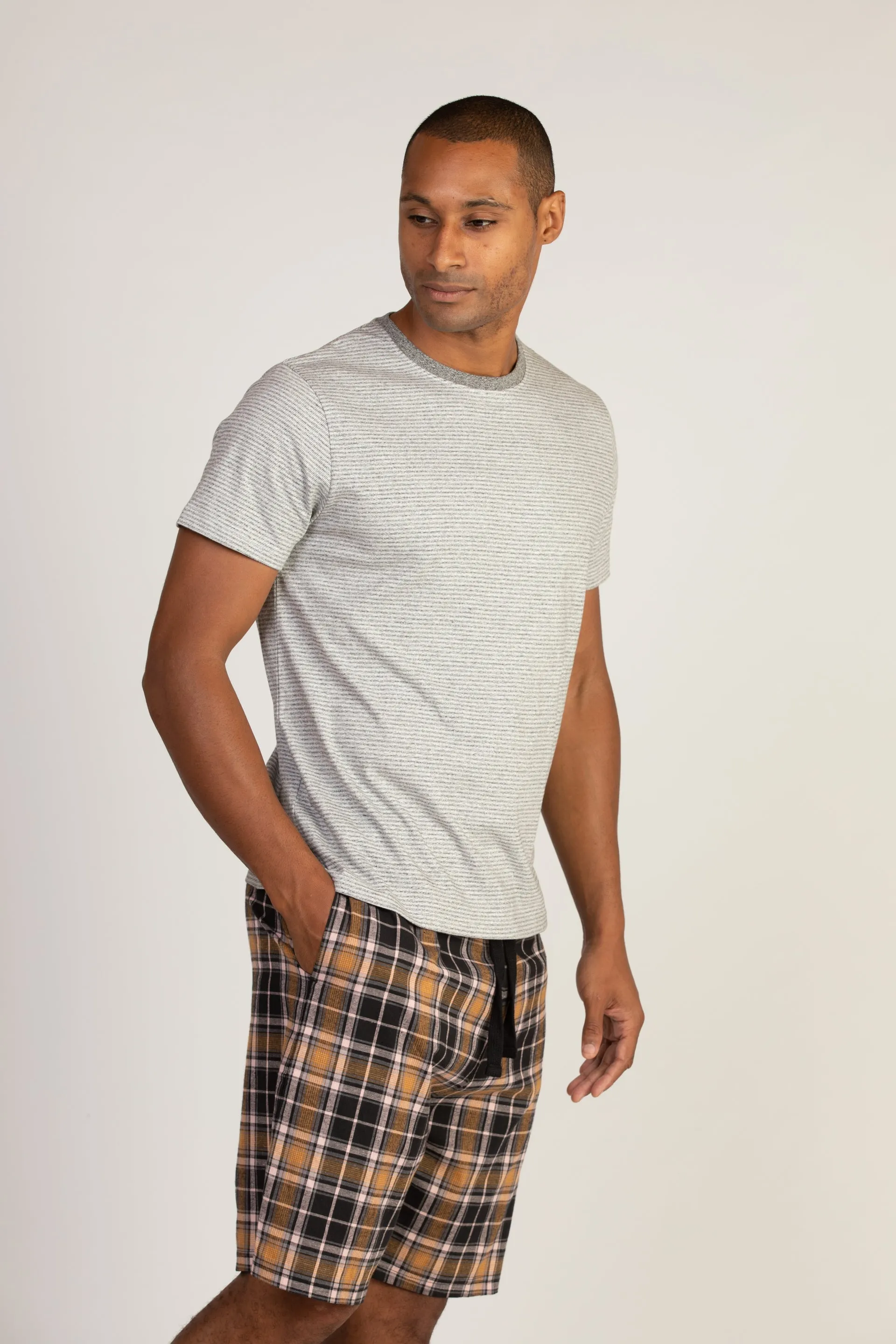 Stripe Tee & Check Short Pyjama Set