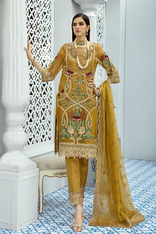 Stunning Organza Dress In Trendy Mustard Olive Color # CA112