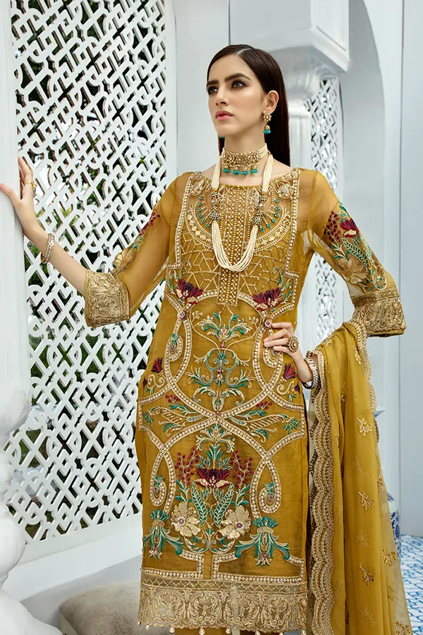 Stunning Organza Dress In Trendy Mustard Olive Color # CA112