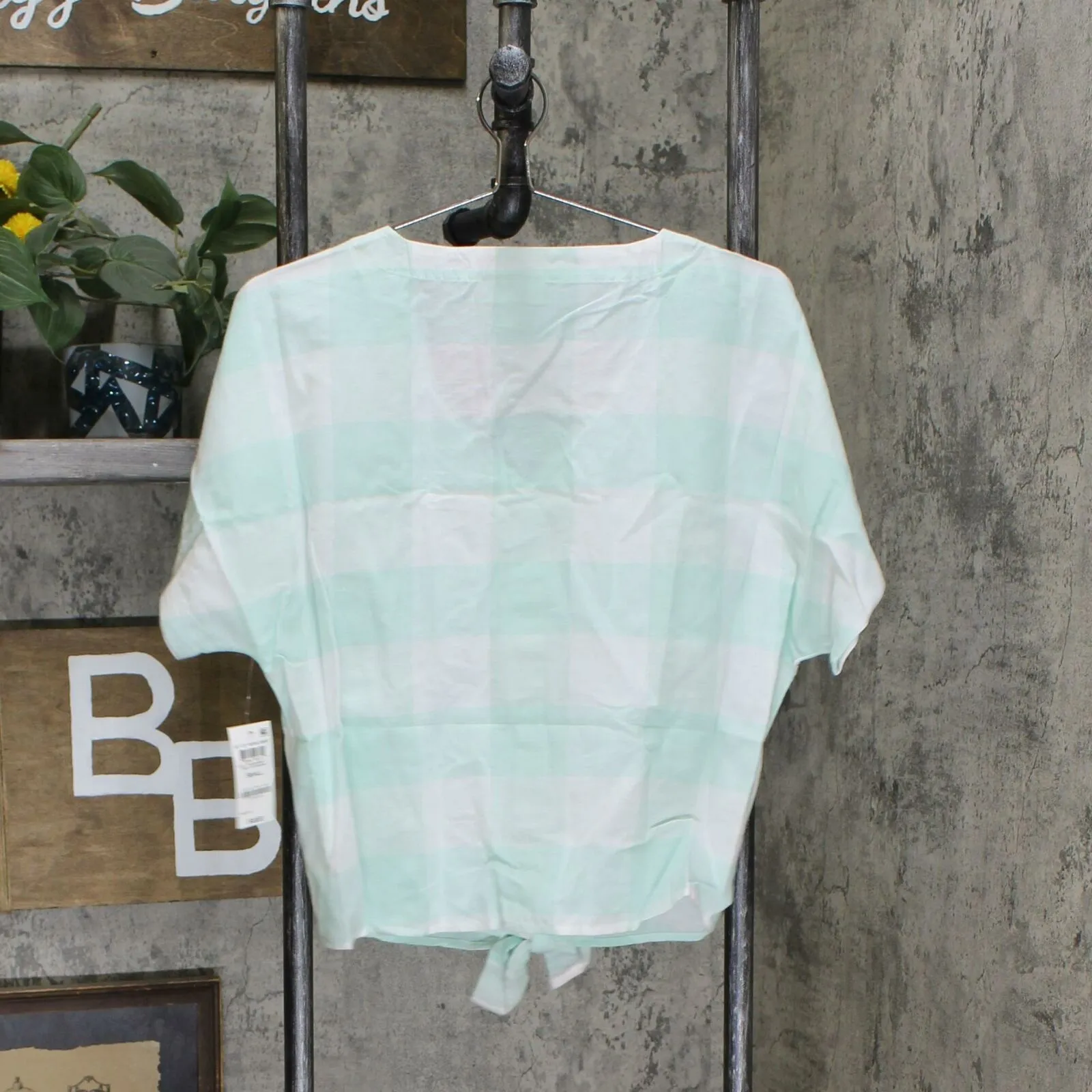 Style & Co Women's Gingham Tie Waist Button Front Woven Top