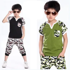 Summer Children's Clothing Set Kids Boys Clothes Set Cotton T shirt   Pants 2 pieces Kid Casual Camouflage Sport Suits
