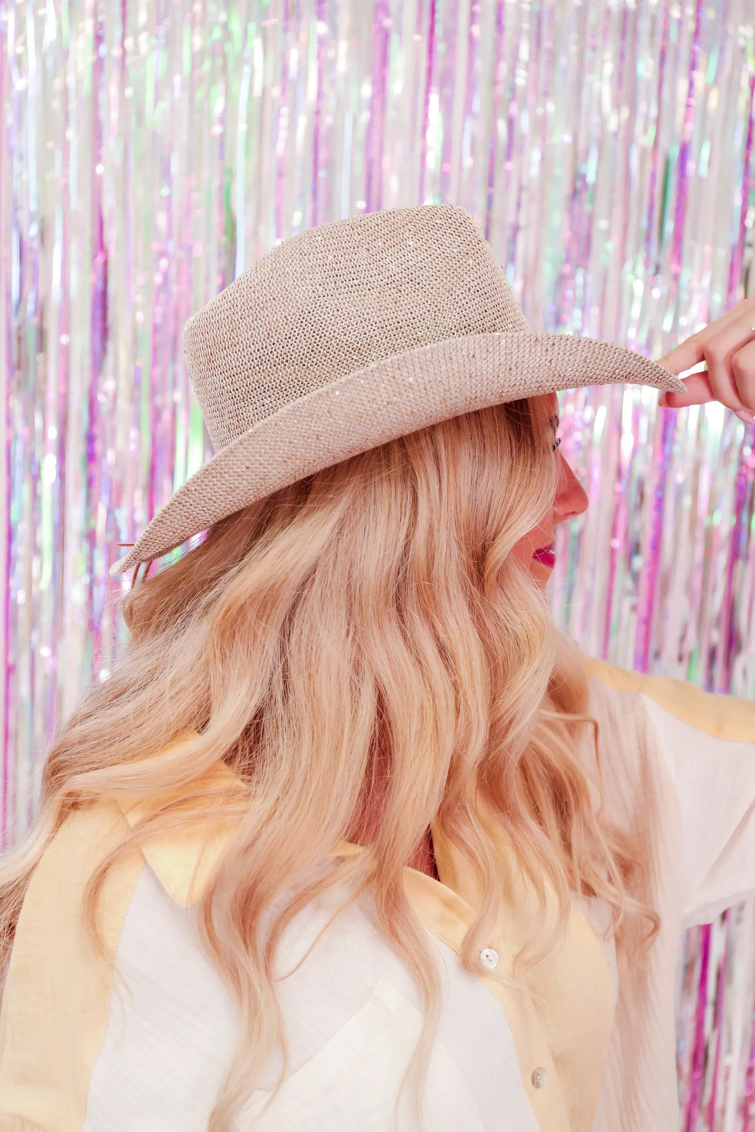 Sun Woven Glitter Cowboy Hat - Beige