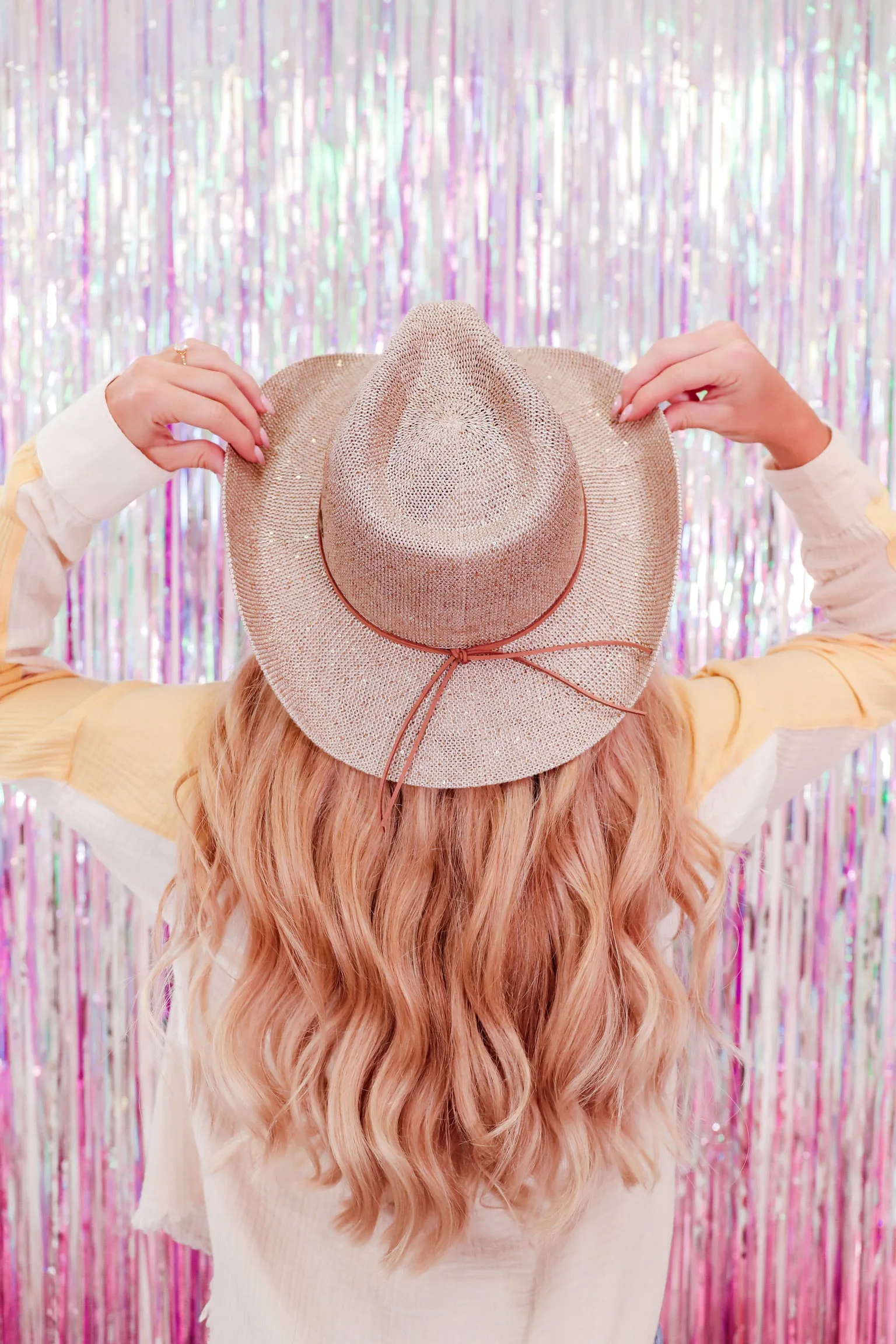 Sun Woven Glitter Cowboy Hat - Beige