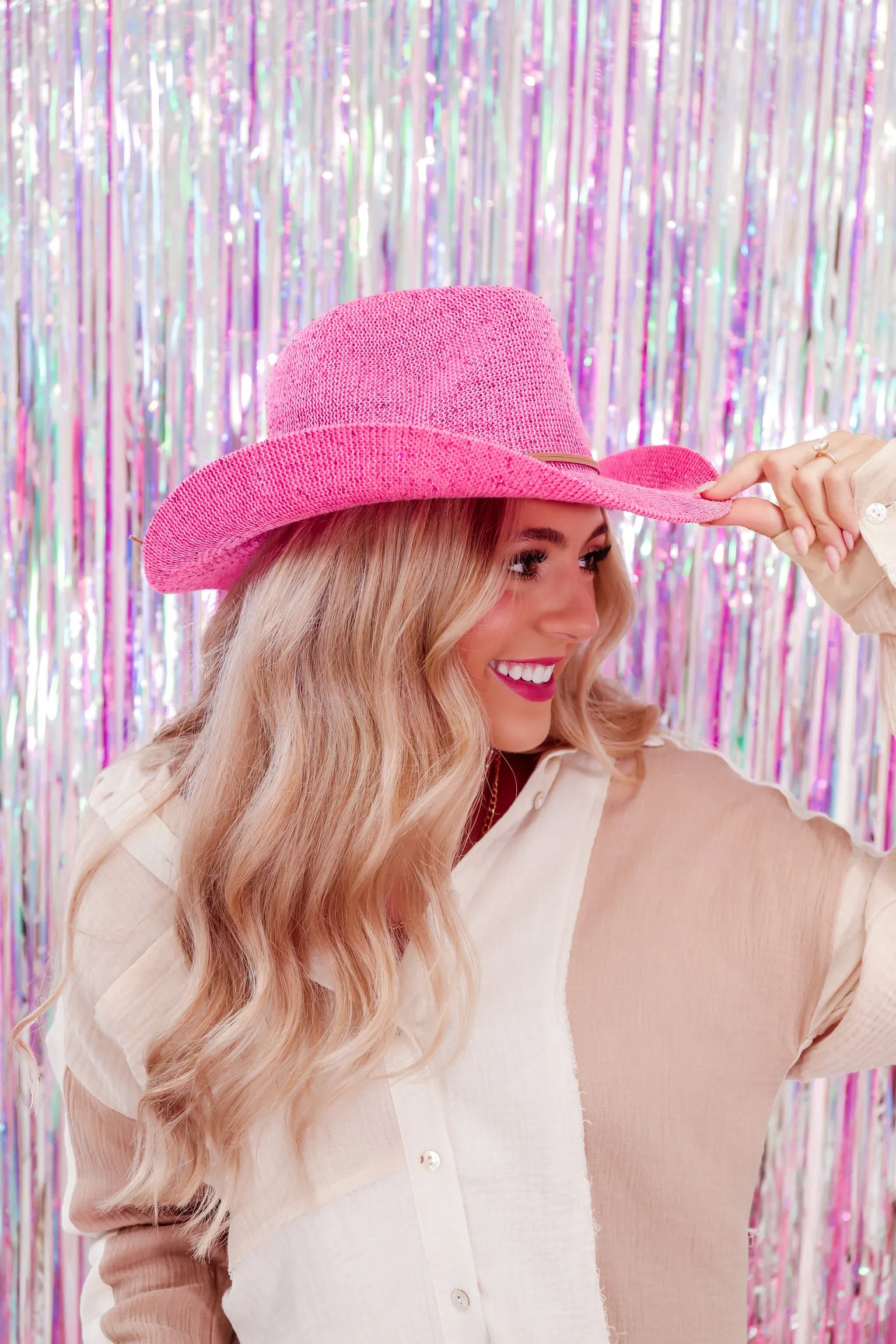 Sun Woven Glitter Cowboy Hat - Pink
