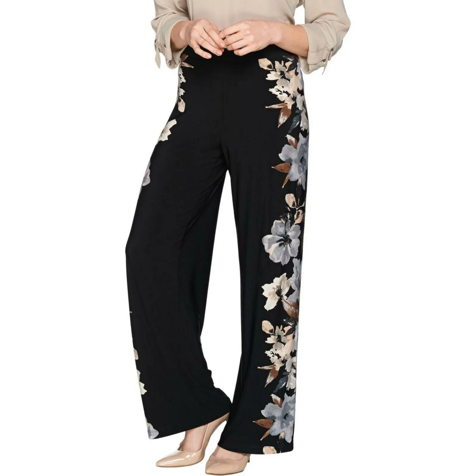 Susan Graver Women's Printed Liquid Knit Pull-On Palazzo Pants