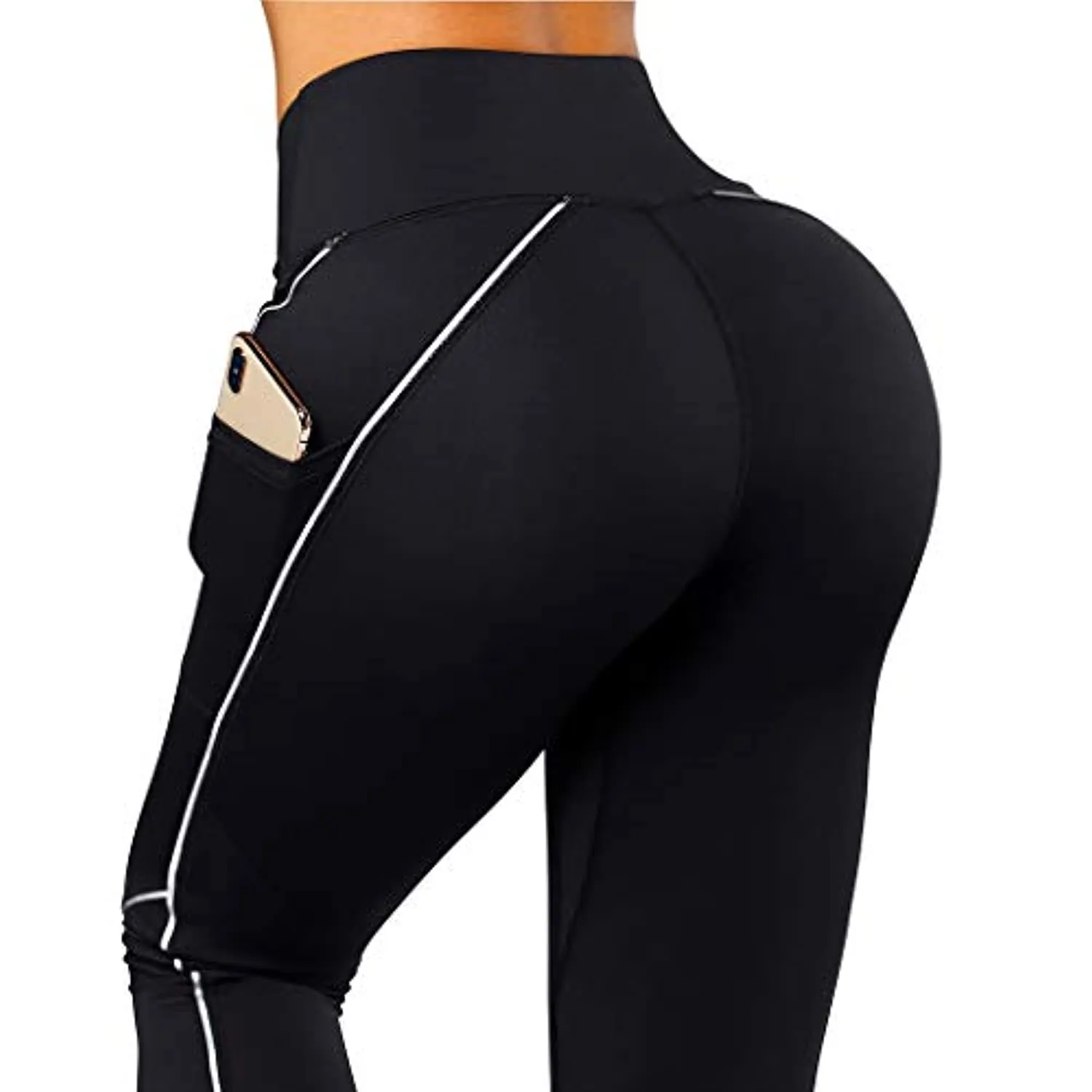 SUUKSESS Women Reflective High Waisted Running Leggings with Pockets Yoga Pants