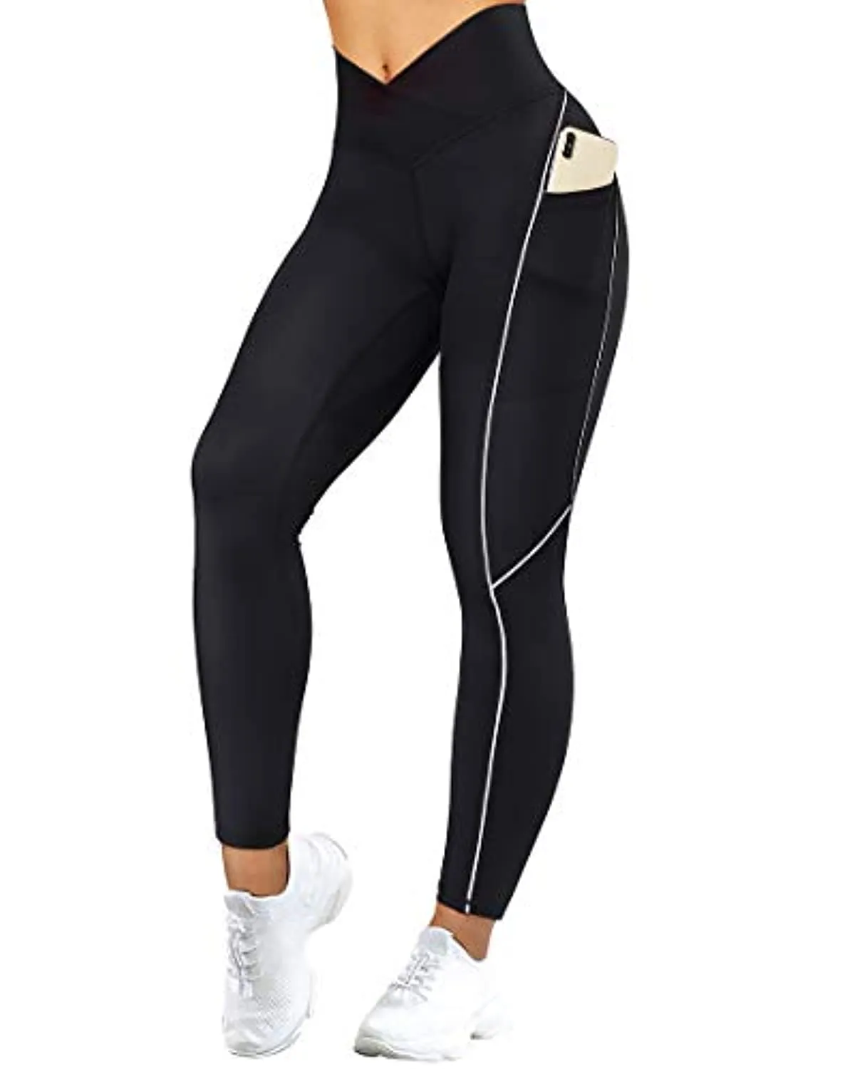 SUUKSESS Women Reflective High Waisted Running Leggings with Pockets Yoga Pants