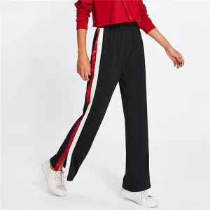 SweatyRocks Striped Slit Side Wide Leg Pants Women Casual Loose Preppy Style Trousers 2018 Spring Fall Elastic High Waist Pants
