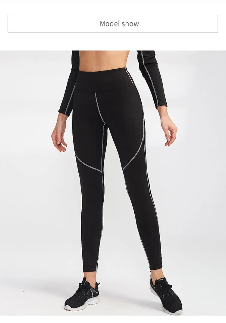 Thermal Sports Suits Women Workout Yoga Set Fitness Clothing High Waist Running Pants Gym Leggings Long Sleeve Crop Top Shirts