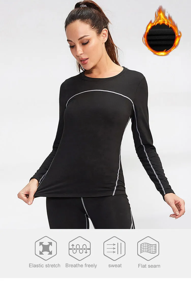Thermal Sports Suits Women Workout Yoga Set Fitness Clothing High Waist Running Pants Gym Leggings Long Sleeve Crop Top Shirts