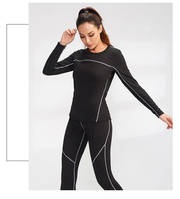Thermal Sports Suits Women Workout Yoga Set Fitness Clothing High Waist Running Pants Gym Leggings Long Sleeve Crop Top Shirts