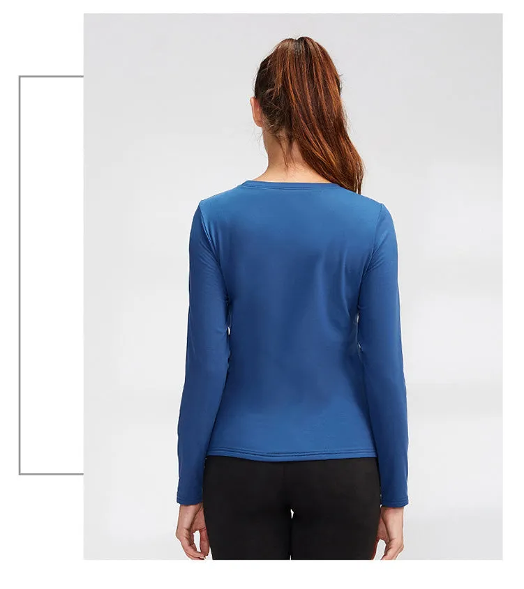 Thermal Sports Suits Women Workout Yoga Set Fitness Clothing High Waist Running Pants Gym Leggings Long Sleeve Crop Top Shirts