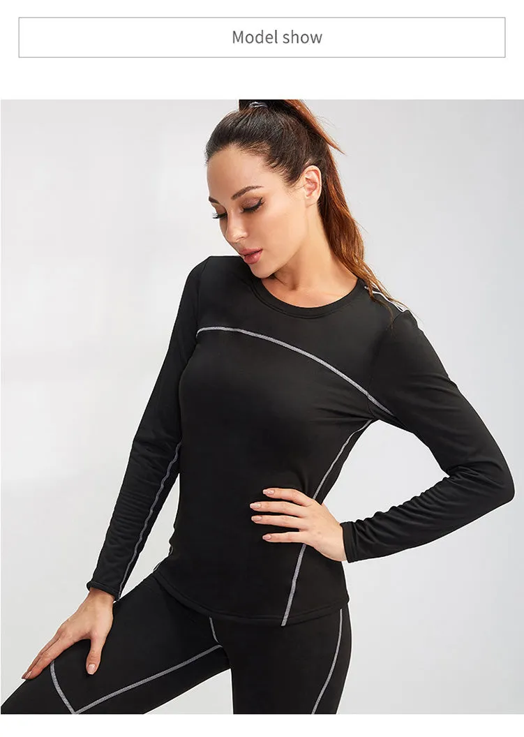 Thermal Sports Suits Women Workout Yoga Set Fitness Clothing High Waist Running Pants Gym Leggings Long Sleeve Crop Top Shirts