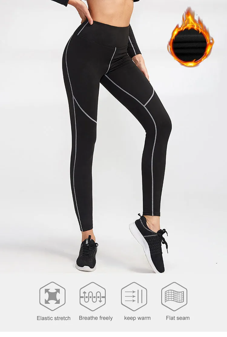 Thermal Sports Suits Women Workout Yoga Set Fitness Clothing High Waist Running Pants Gym Leggings Long Sleeve Crop Top Shirts