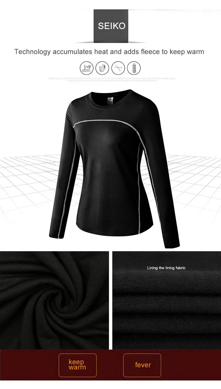 Thermal Sports Suits Women Workout Yoga Set Fitness Clothing High Waist Running Pants Gym Leggings Long Sleeve Crop Top Shirts