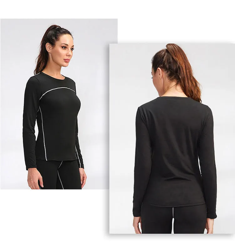 Thermal Sports Suits Women Workout Yoga Set Fitness Clothing High Waist Running Pants Gym Leggings Long Sleeve Crop Top Shirts