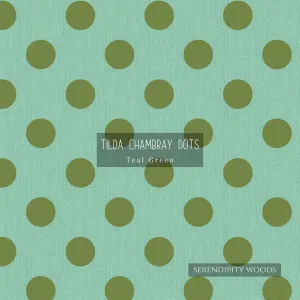 Tilda Chambray Dots Teal Green Fabric 160059