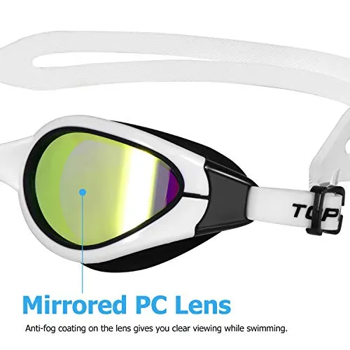 TOPLUS Swim Goggles, Goggles No Leaking Anti Fog UV Protection Swimming Goggles Triathlon for Men Women Youth Kids Child, with Mirrored & Waterproof, UV Protection Clear Lenses - Black & White