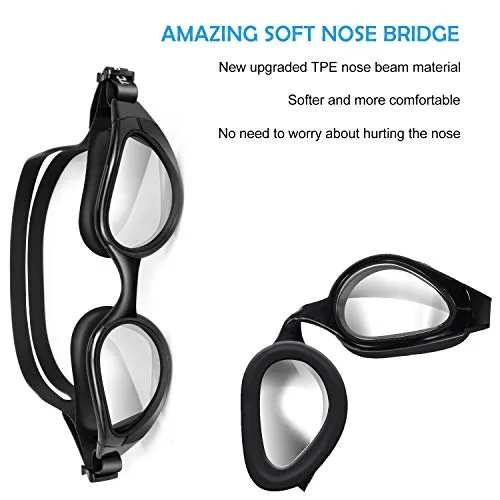 TOPLUS Swimming Goggles, No Leaking Anti Fog UV Protection Triathlon Swim Goggles with Soft Silicone Nose Bridge for Men/Women/Youth/Junior/Kids, Coming with Nose Clip Earplugs and Protection Case