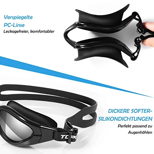 TOPLUS Swimming Goggles, No Leaking Anti Fog UV Protection Triathlon Swim Goggles with Soft Silicone Nose Bridge for Men/Women/Youth/Junior/Kids, Coming with Nose Clip Earplugs and Protection Case