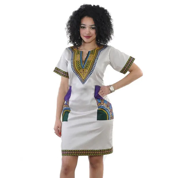 Traditional African Kitenge Dashiki Kanga Print Fitted Above Knee One Piece Dress