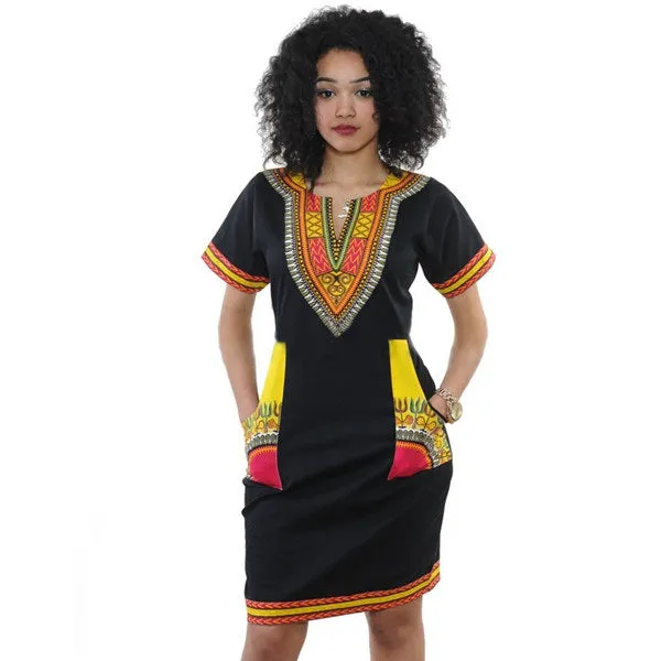 Traditional African Kitenge Dashiki Kanga Print Fitted Above Knee One Piece Dress