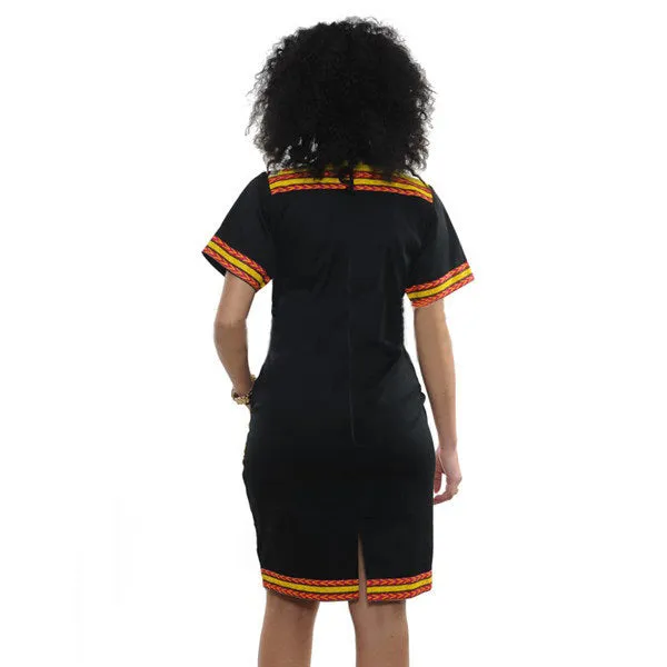 Traditional African Kitenge Dashiki Kanga Print Fitted Above Knee One Piece Dress