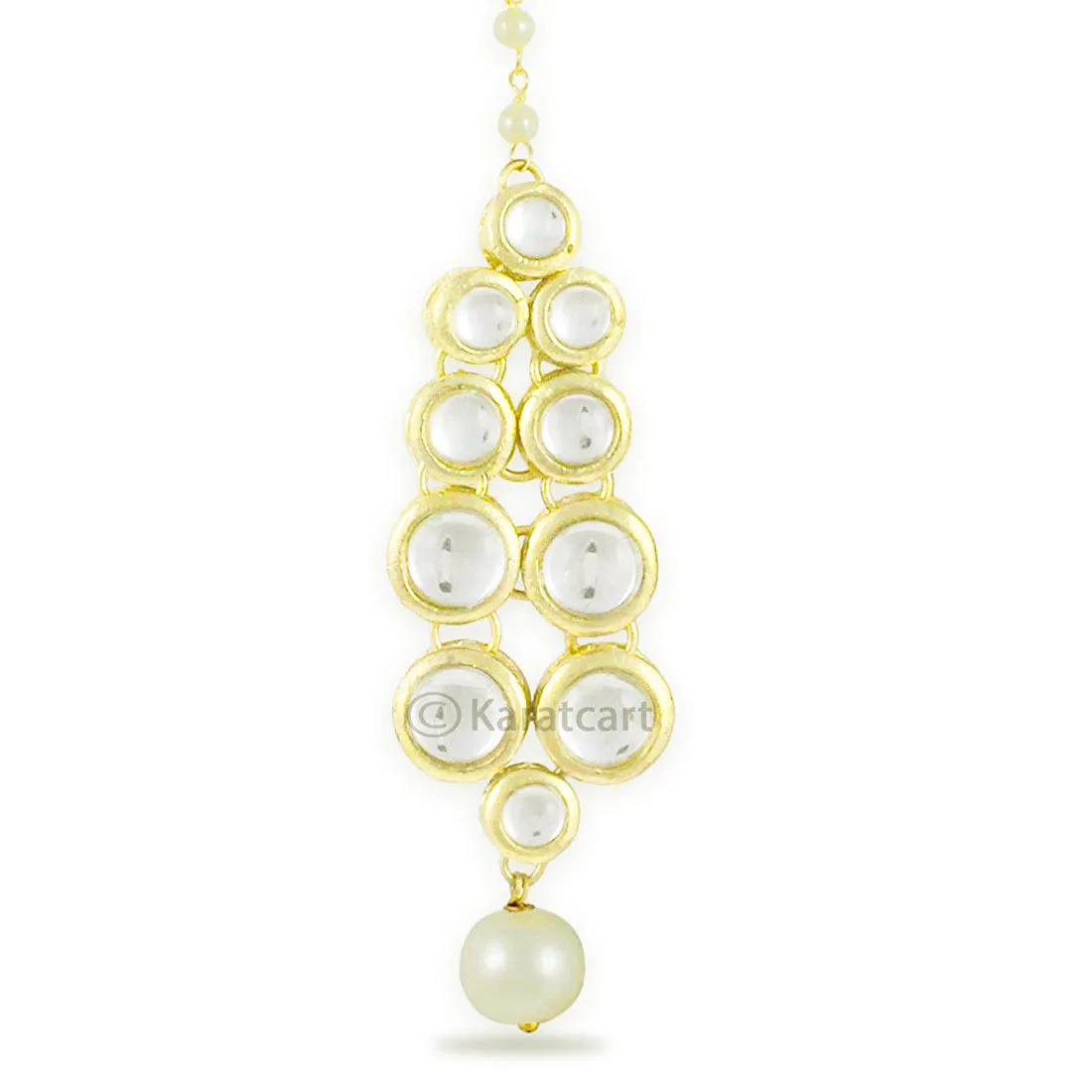 Traditional Gold Plated Pearl Beads Kundan Maangtikka For Women