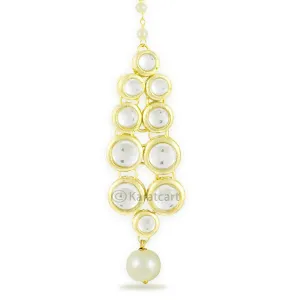 Traditional Gold Plated Pearl Beads Kundan Maangtikka For Women