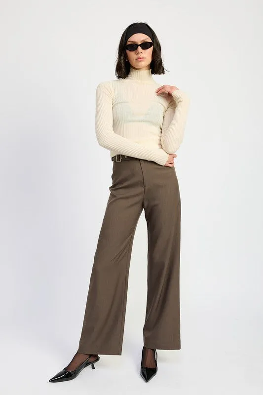 Trouser Pants With Adjustable Waist Band Buckle