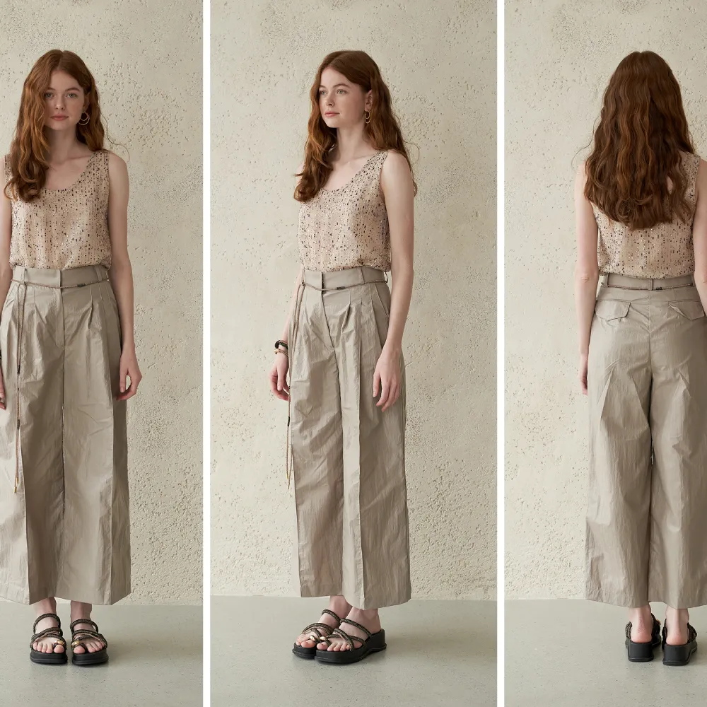 Tuck Detail Linen Wide Pants