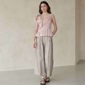 Tuck Detail Linen Wide Pants