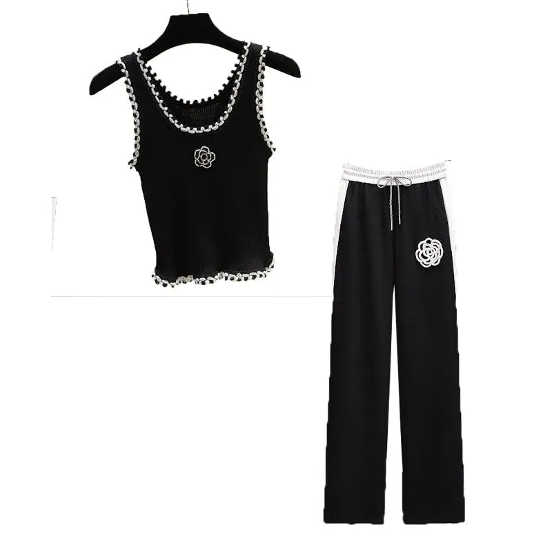 Two Piece Set Wide Leg Pants Print T Shirt Suits