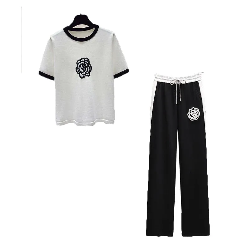 Two Piece Set Wide Leg Pants Print T Shirt Suits