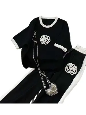 Two Piece Set Wide Leg Pants Print T Shirt Suits