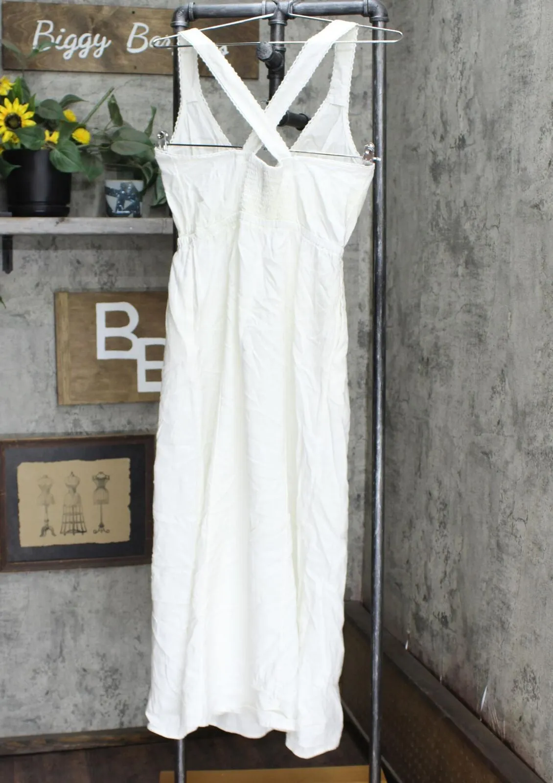 Universal Thread Womens Ruched Waist Linen Woven Crossback Maxi Dress White M