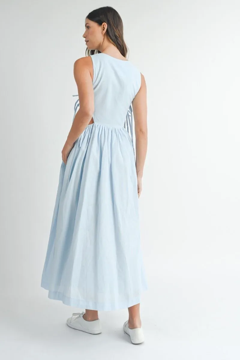 V NECK SIDE CUT OUT MIDI DRESS