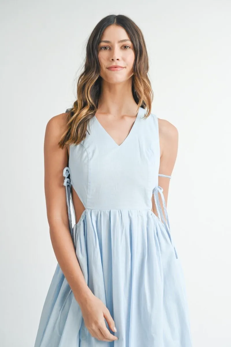 V NECK SIDE CUT OUT MIDI DRESS