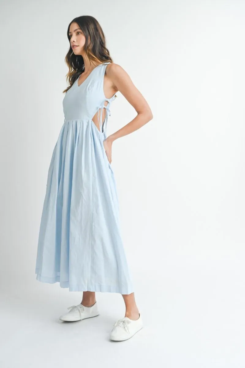 V NECK SIDE CUT OUT MIDI DRESS