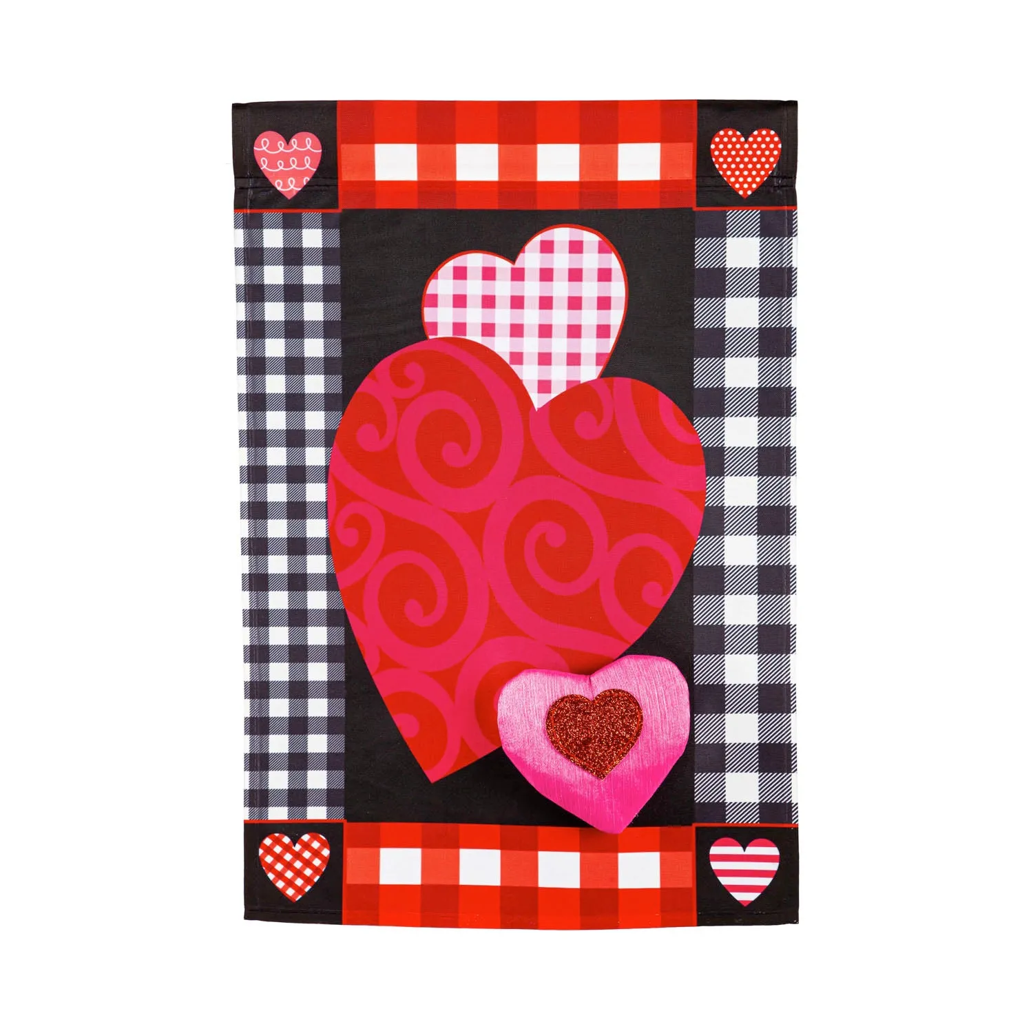 Valentine's Heart Patterned Border House Applique Flag,159222sa
