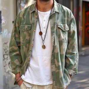 Westley - Men's Camouflage Lapel Breast Pocket Cargo Shirt Jacket