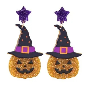 Witchy Pumpkin Glitter Dangle Earrings