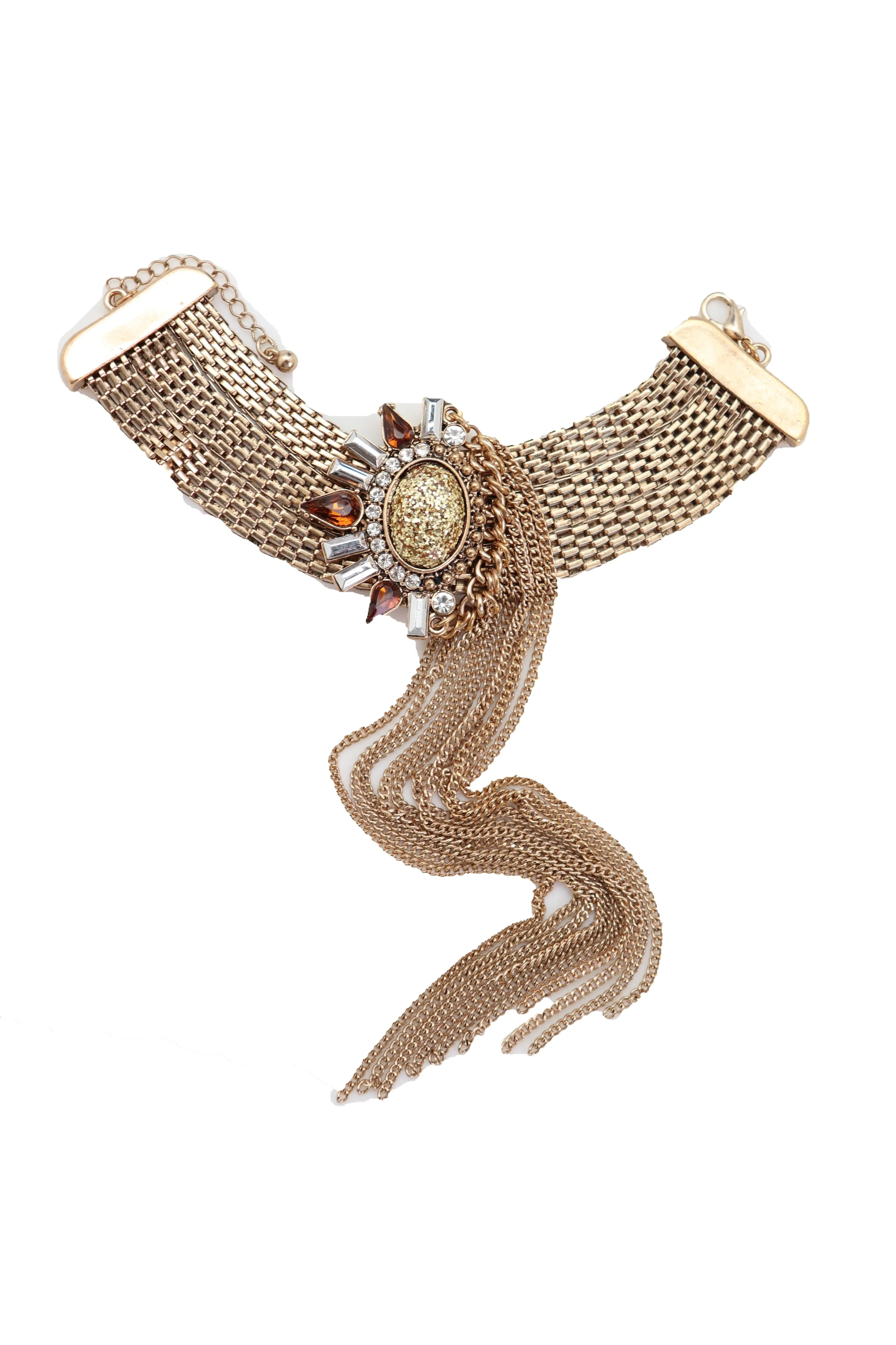 Women Gold Metal Chain Long Tassel Bracelet Bling Sun Bead Artsy One Size