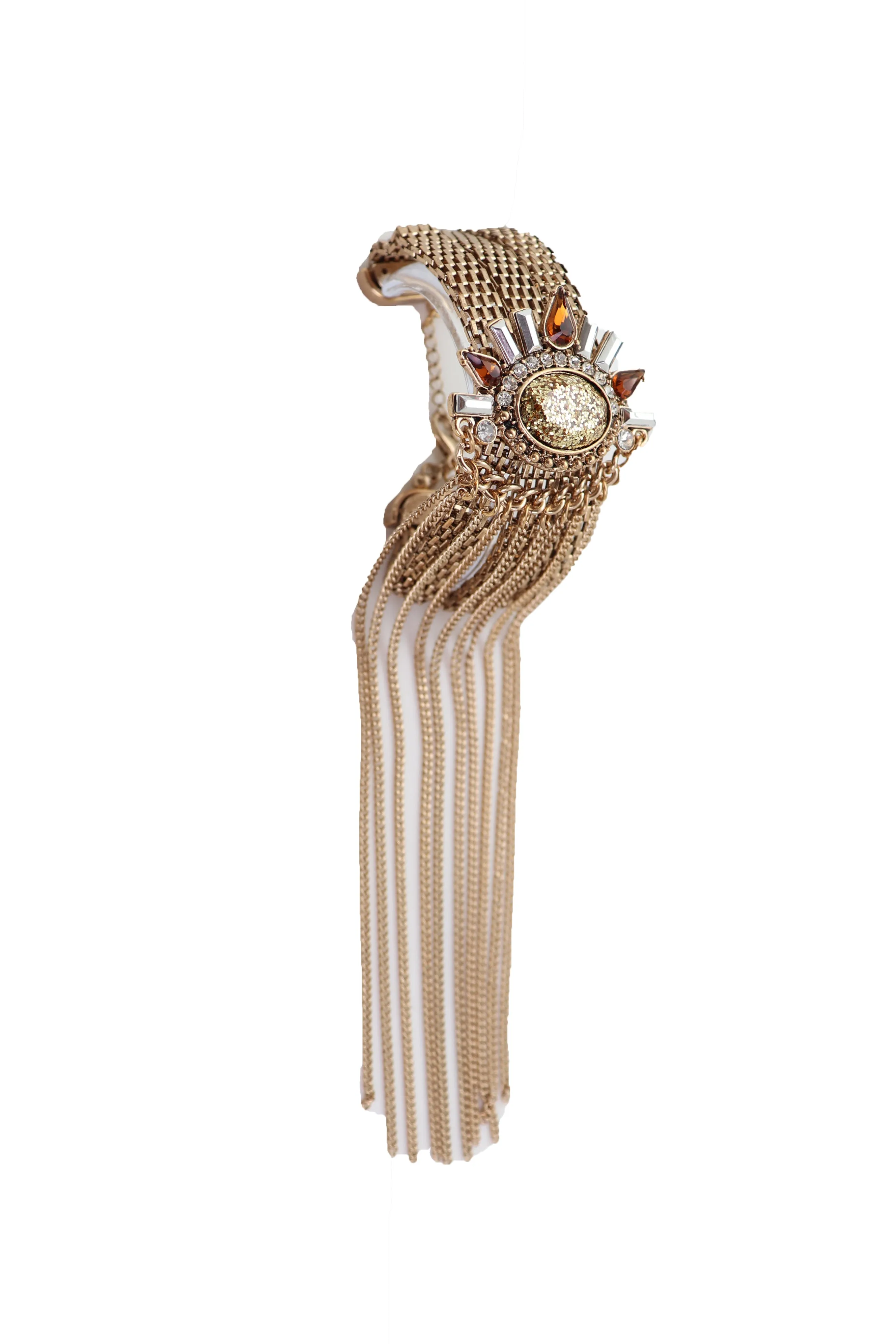 Women Gold Metal Chain Long Tassel Bracelet Bling Sun Bead Artsy One Size